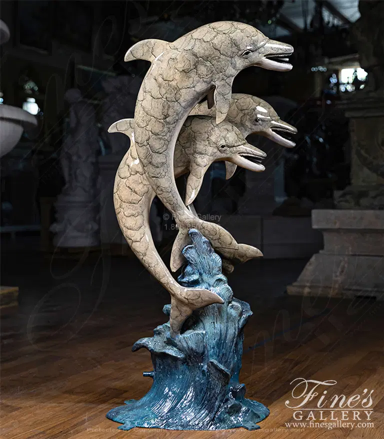 Three Bronze Dolphins Fountain in Brilliant Enamel Bronze