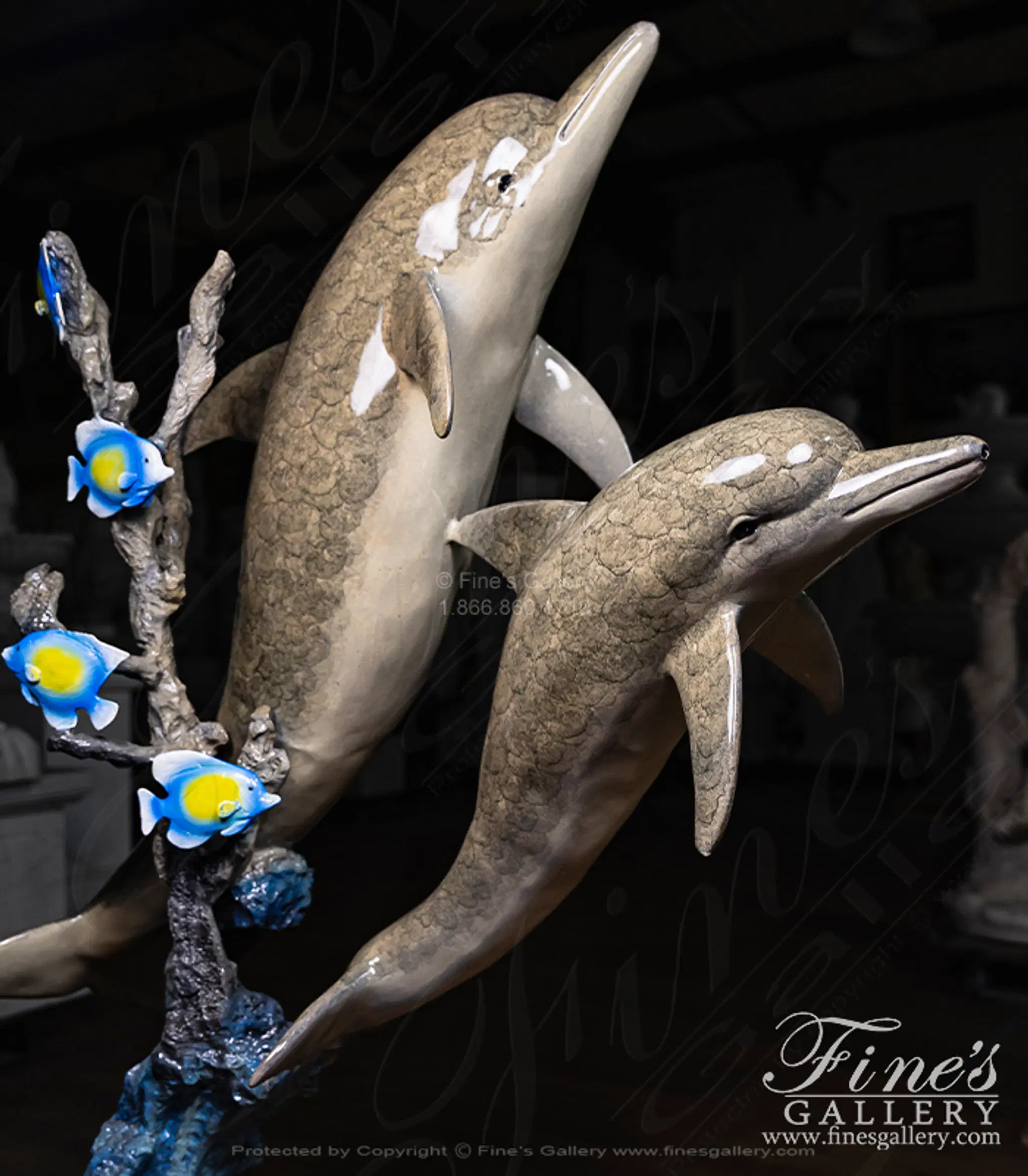 Limited Edition Enamel Bronze Dolphins and Fish Fountain — Model BF-1444 — detail view 2