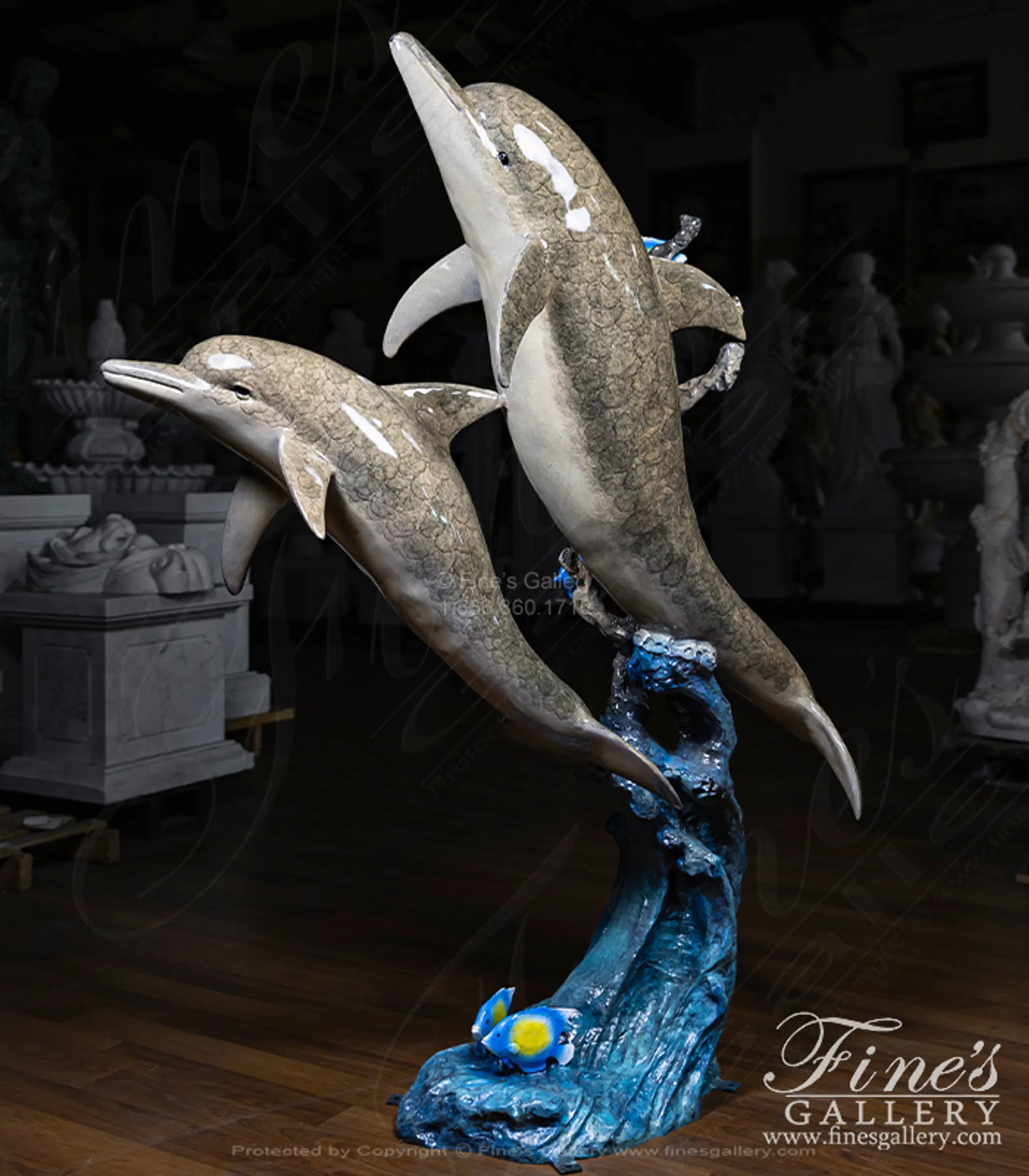 Limited Edition Enamel Bronze Dolphins and Fish Fountain — Model BF-1444 — detail view 3