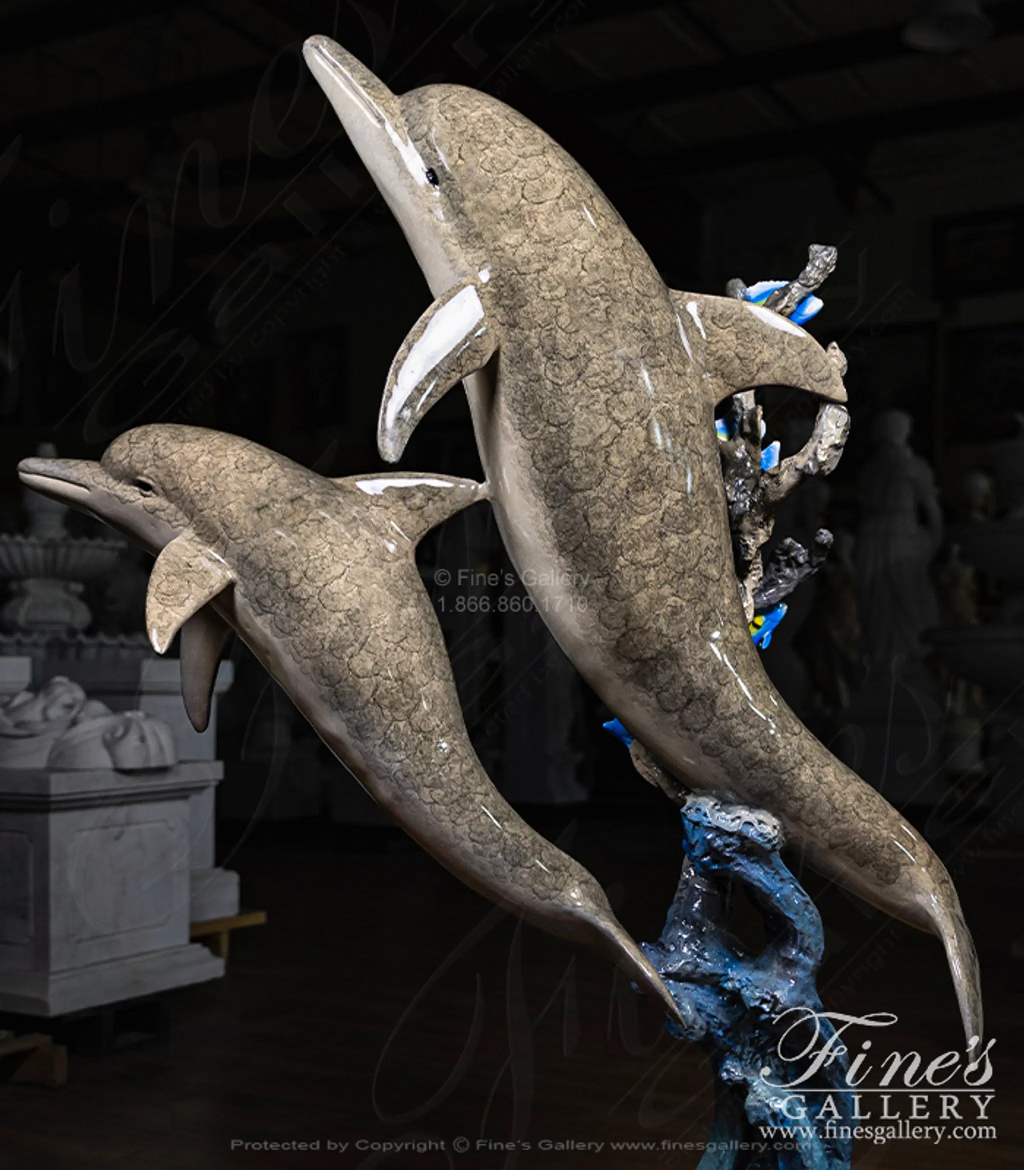 Limited Edition Enamel Bronze Dolphins and Fish Fountain — Model BF-1444 — detail view 4