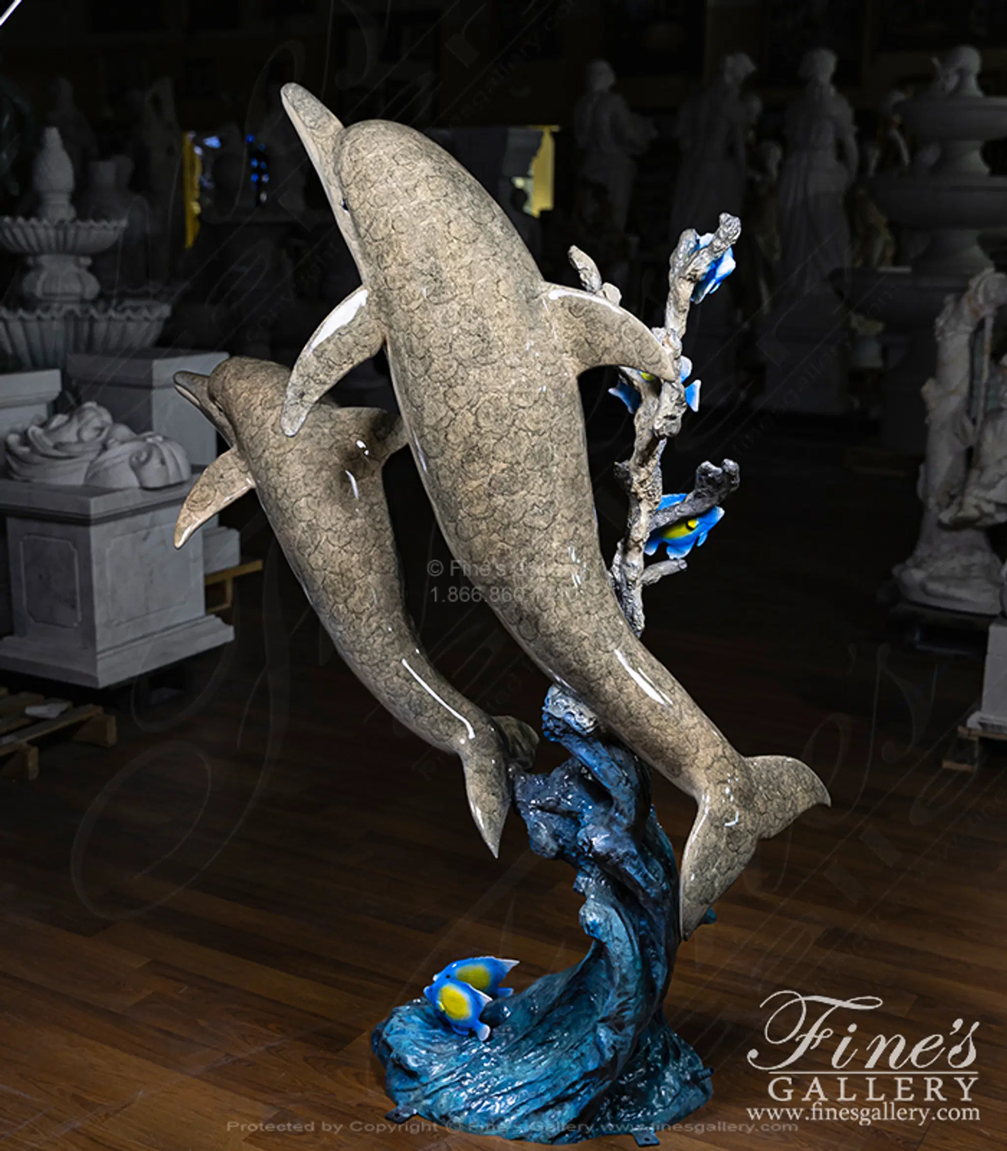 Limited Edition Enamel Bronze Dolphins and Fish Fountain — Model BF-1444 — detail view 5