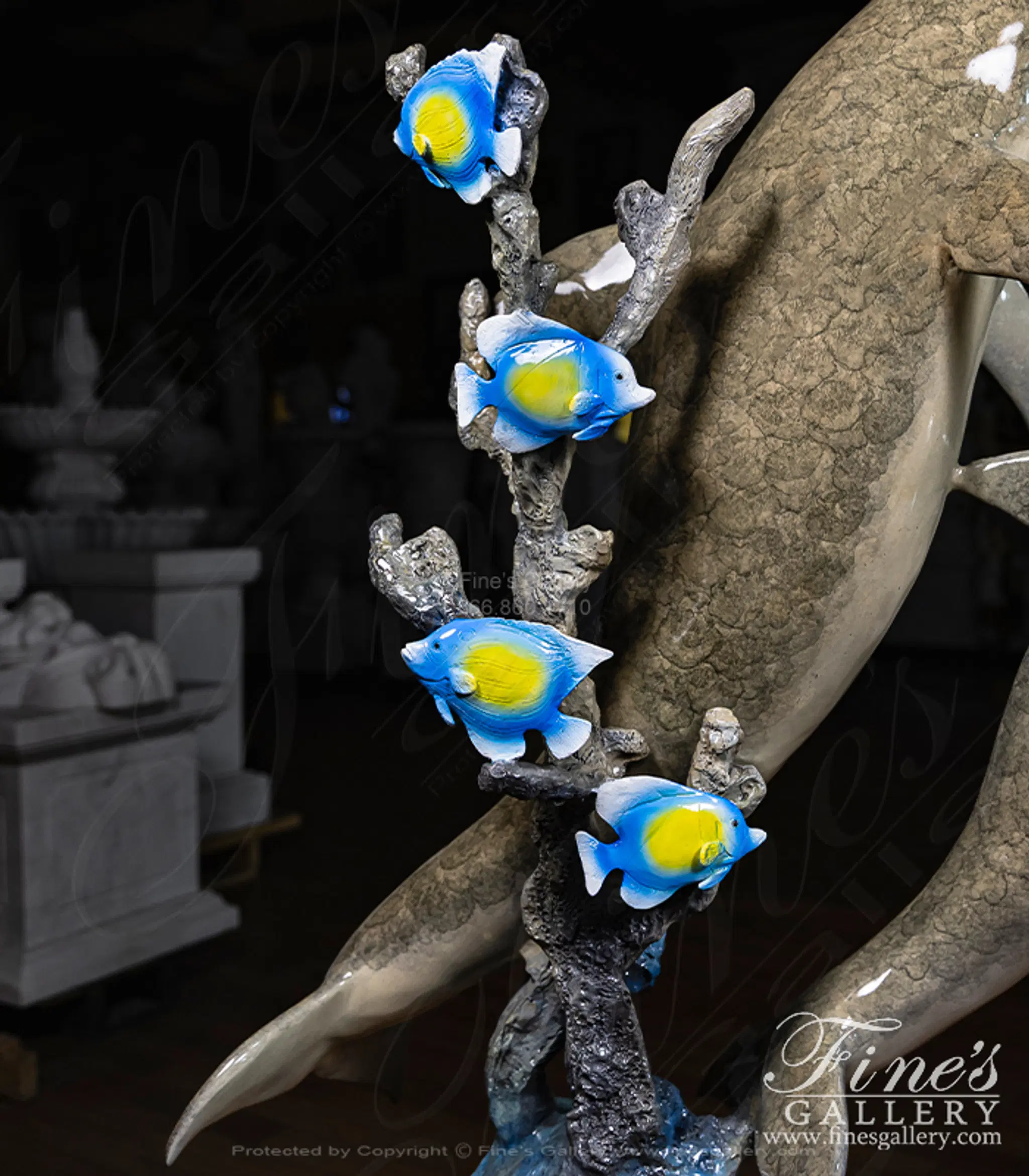Limited Edition Enamel Bronze Dolphins and Fish Fountain — Model BF-1444 — detail view 1