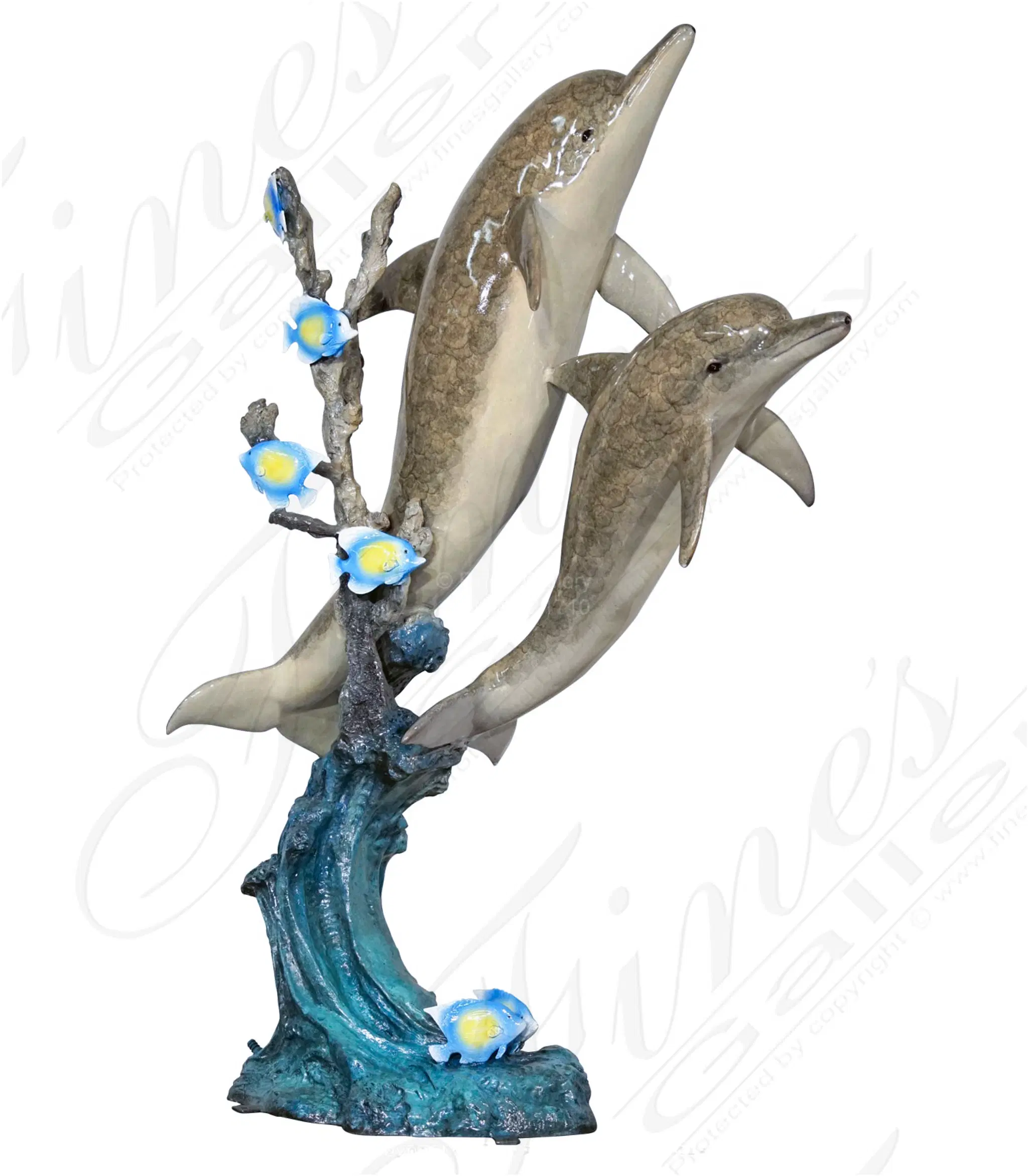Limited Edition Enamel Bronze Dolphins and Fish Fountain