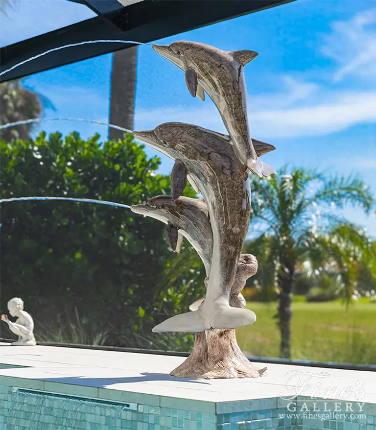 Three Bronze Dolphins Fountain in Gray Enamel Finish