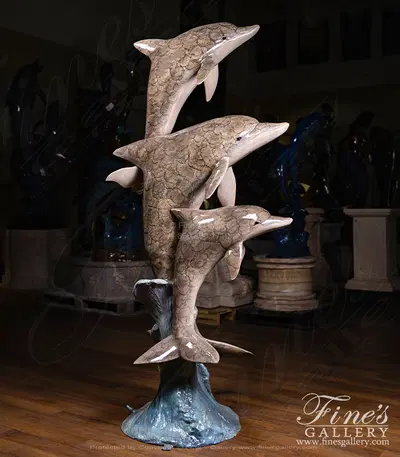 Three Bronze Dolphins Fountain in Gray Enamel Finish
