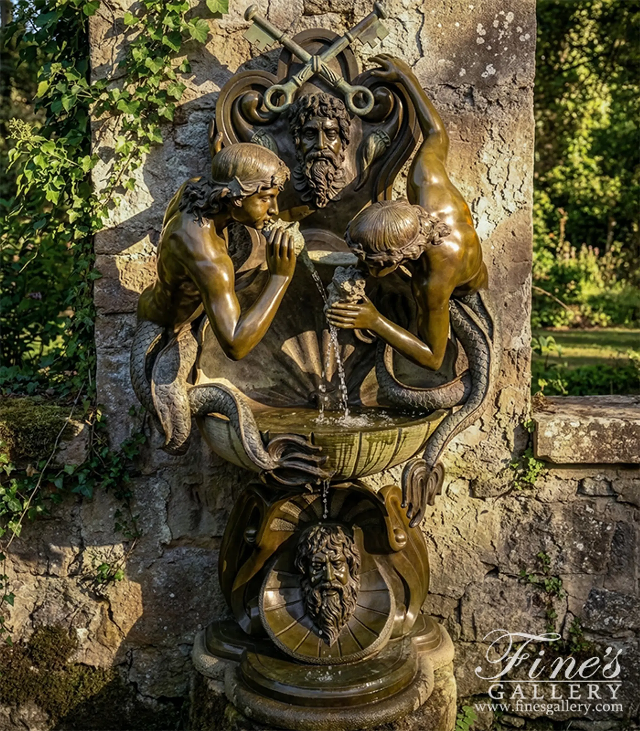 Vintage Mystical Bronze Wall Fountain