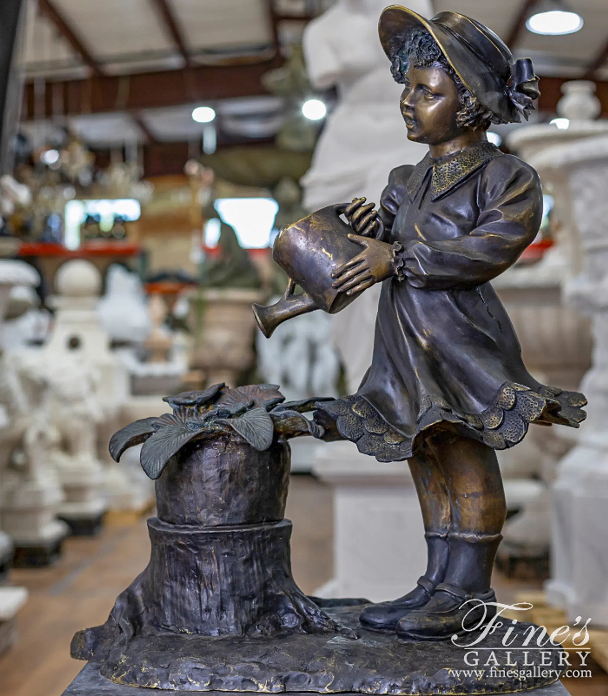 Bronze Fountain Girl with Watering Can — Model BF-178 — Hand-Crafted by Fine's Gallery