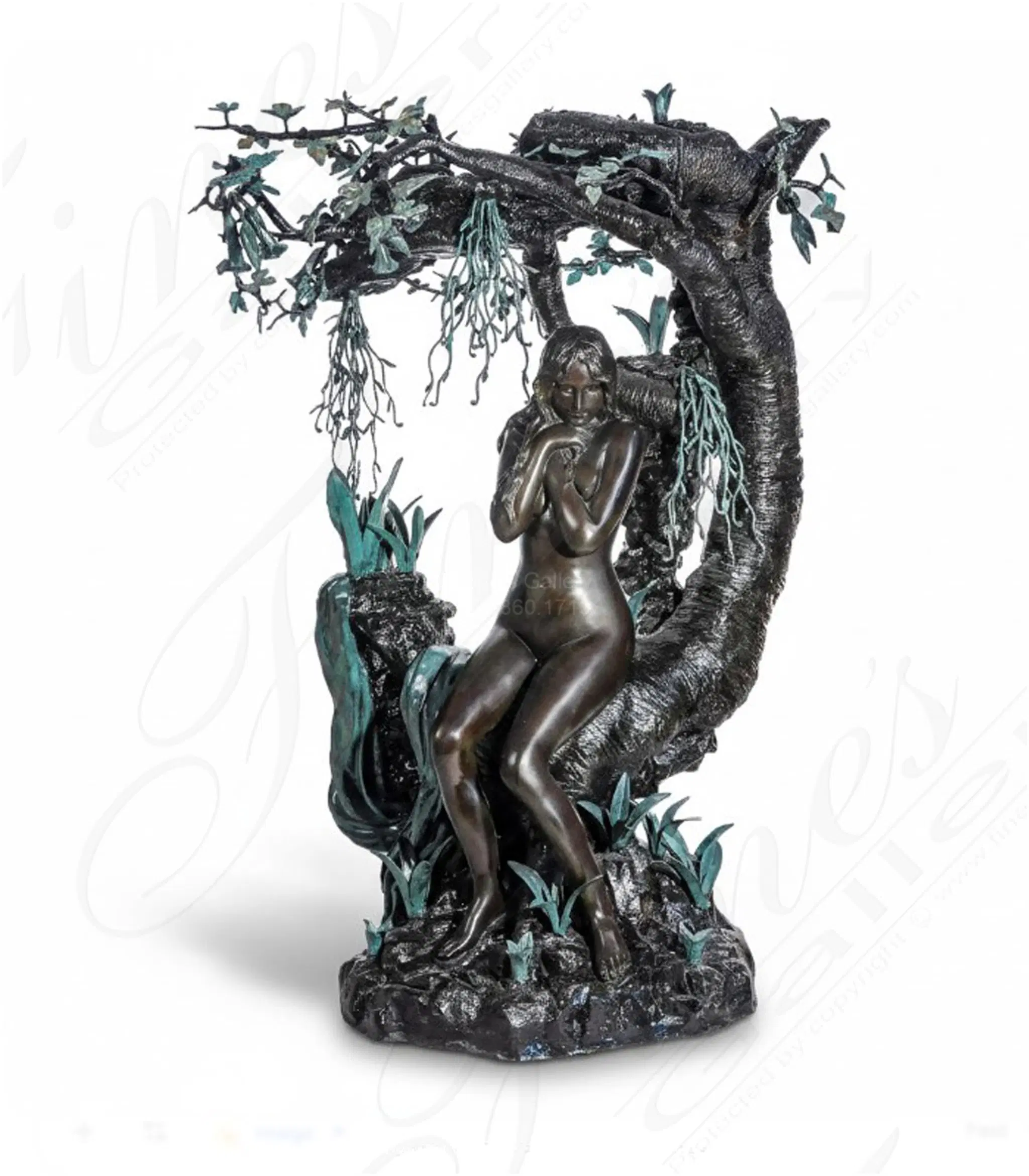 Majestic Nude Girl in Tree Bronze Fountain