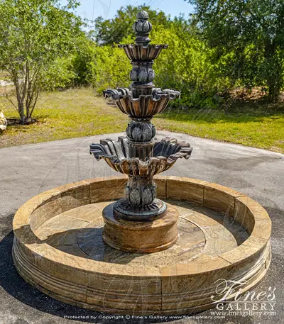 Acanthus Leaf Themed Three Tiered Bronze Fountain