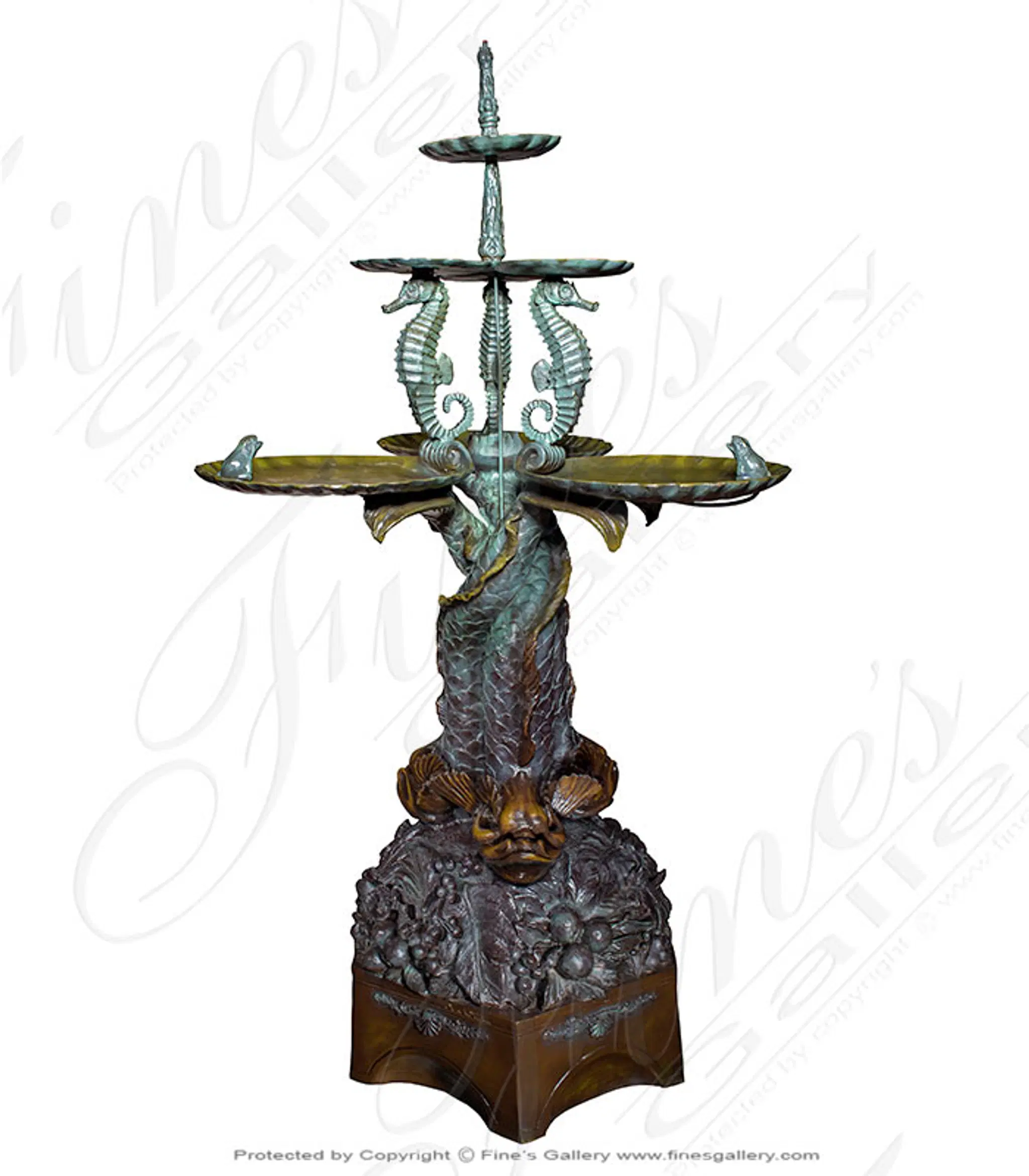 A Vintage, Tiered Bronze Seahorse Fountain 