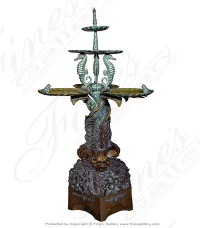 A Vintage, Tiered Bronze Seahorse Fountain