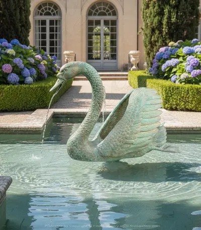 Graceful Swan Bronze Fountain - Antique Patina Finish - Elegant Garden Water Feature - Outdoor Home Decor