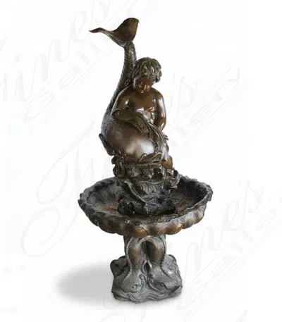 A Vintage Boy and Fish Bronze Fountain
