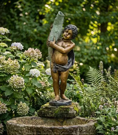 Boy Holding a Fish Bronze Fountain