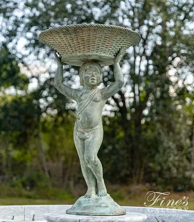 Boy Holding Basket Bronze Fountain