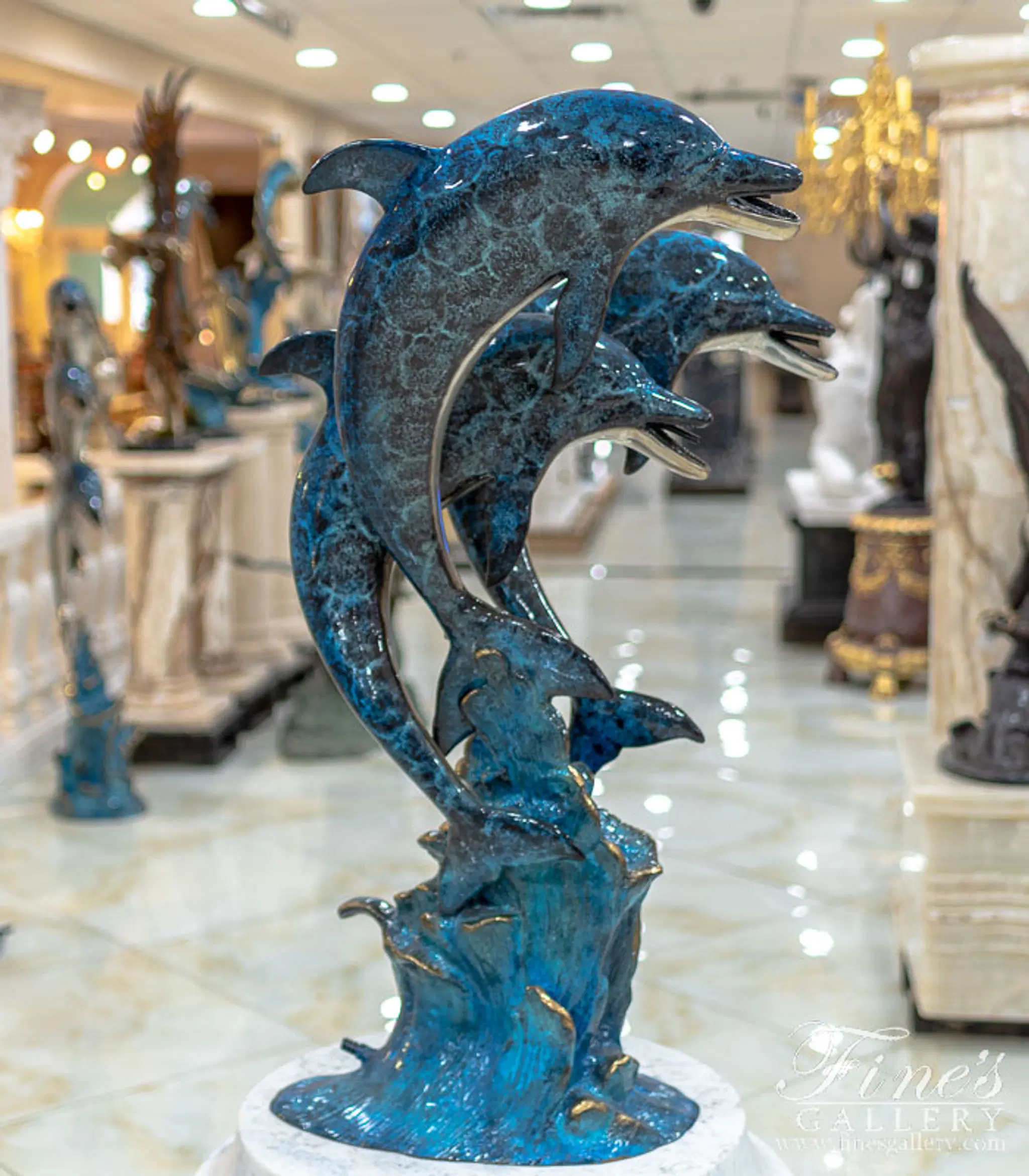 Three Bronze Dolphins Fountain — Model BF-509 — Hand-Crafted by Fine's Gallery