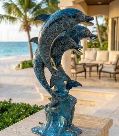 Three Bronze Dolphins Fountain