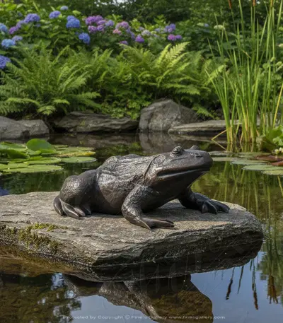 Bronze Toad Fountain - Realistic Dark Bronze Garden Water Feature - Soothing Outdoor Decor