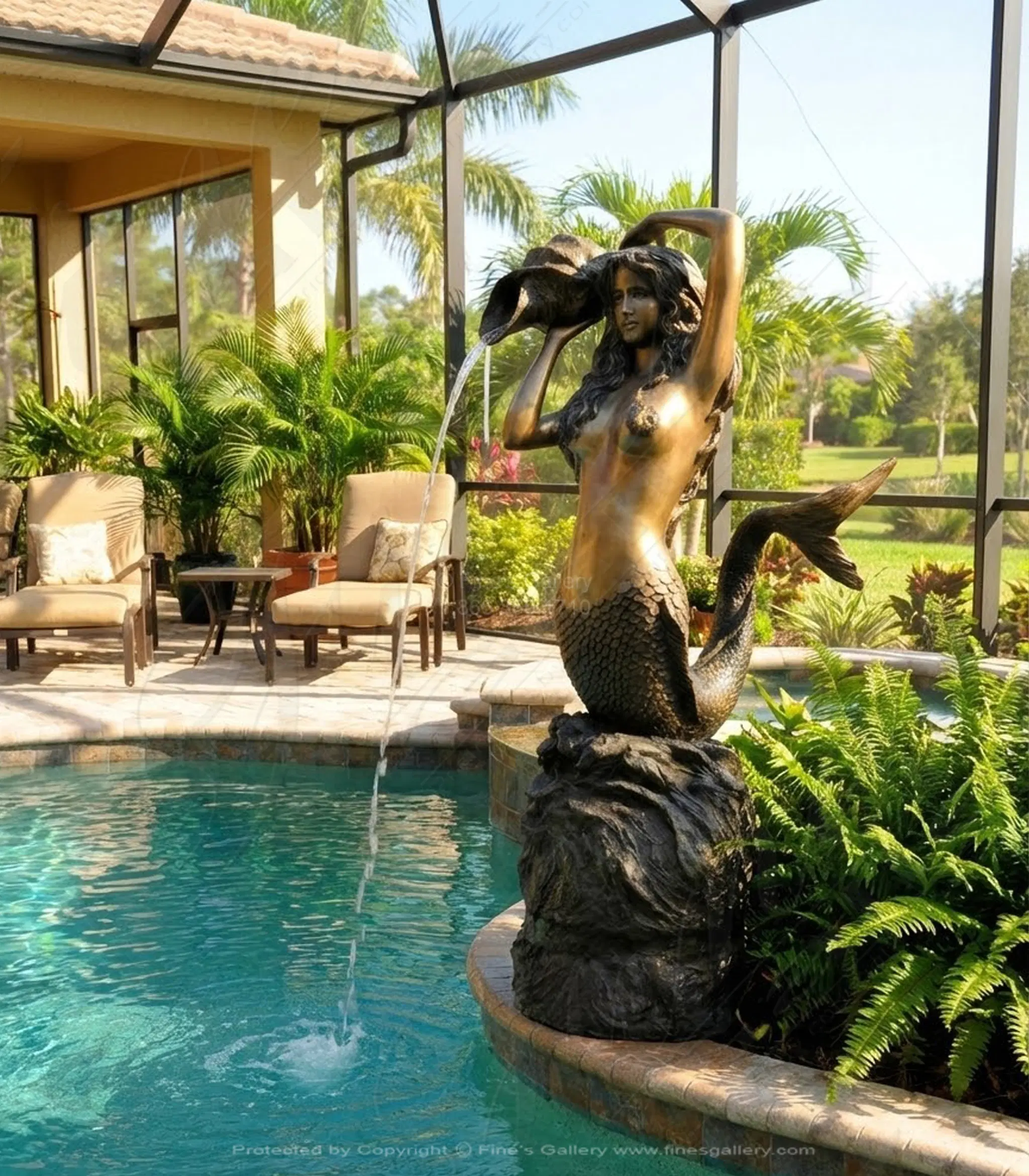 Seductive Sea Nymph Bronze Mermaid Fountain - Outdoor Garden Water Feature