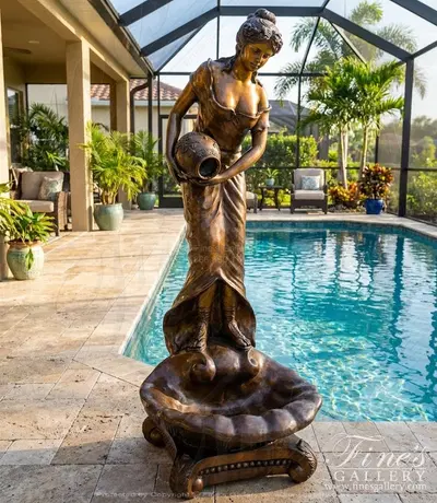 Bronze Beauty Pouring Carafe - Enchantress Garden Fountain - Dark Bronze Statue with Relaxing Water Sounds