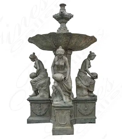 Monumental Four Maiden Patina Bronze Fountain