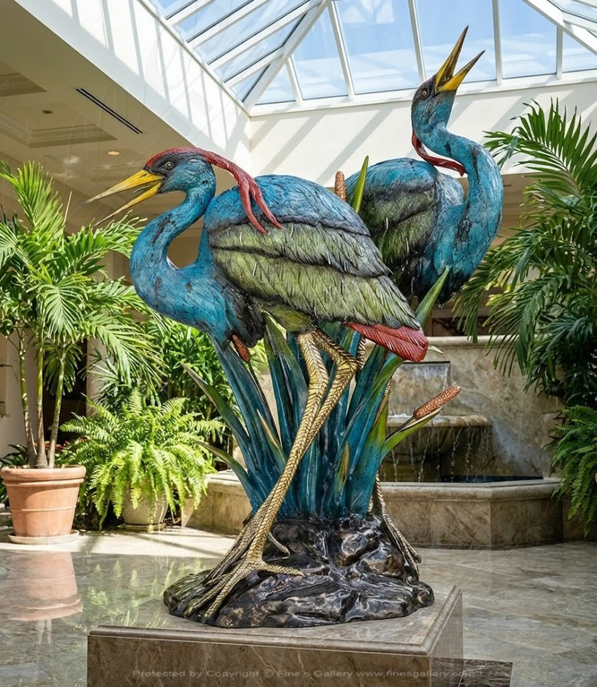 Blue Green Bronze Herons Fountain