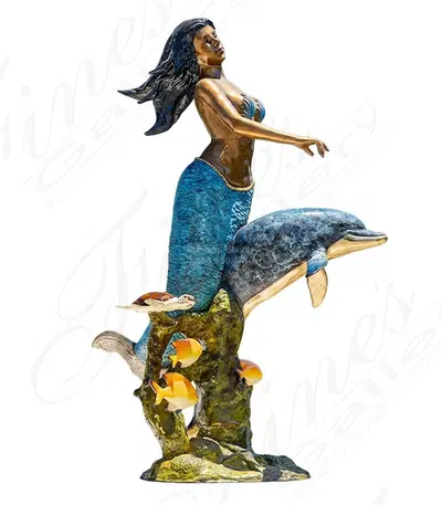 Bronze Mermaid, Dolphin and Tropical Fish Fountain