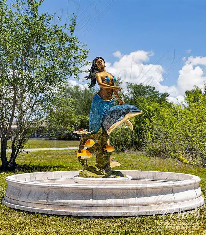 Bronze Mermaid, Dolphin and Tropical Fish Fountain
