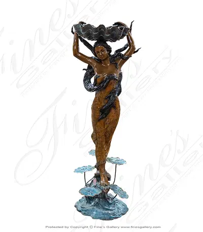 Lady Holding Shell Bronze Fountain - Brilliant Colored Outdoor Garden Statue Sculpture