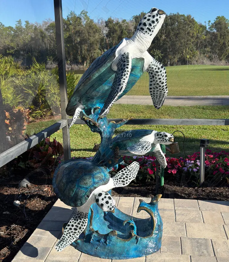 66" Bronze Sea Turtles Fountain - Elegant Garden Water Feature with Multiple Spouts