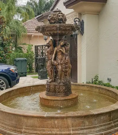 Ladies and Lions Classic Bronze Fountain
