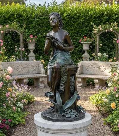 Museum Quality Vintage Bronze Female Fountain
