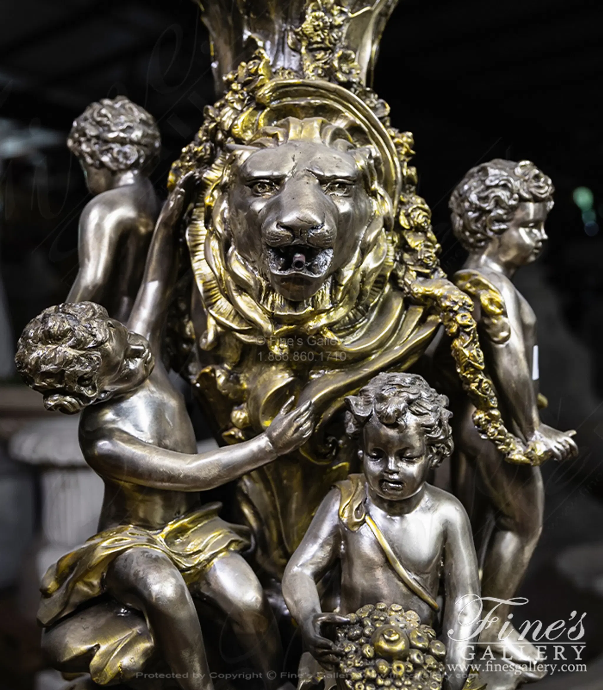 Lion and Cherub Themed Tiered Silver Bronze Fountain — Model BF-767 — detail view 3