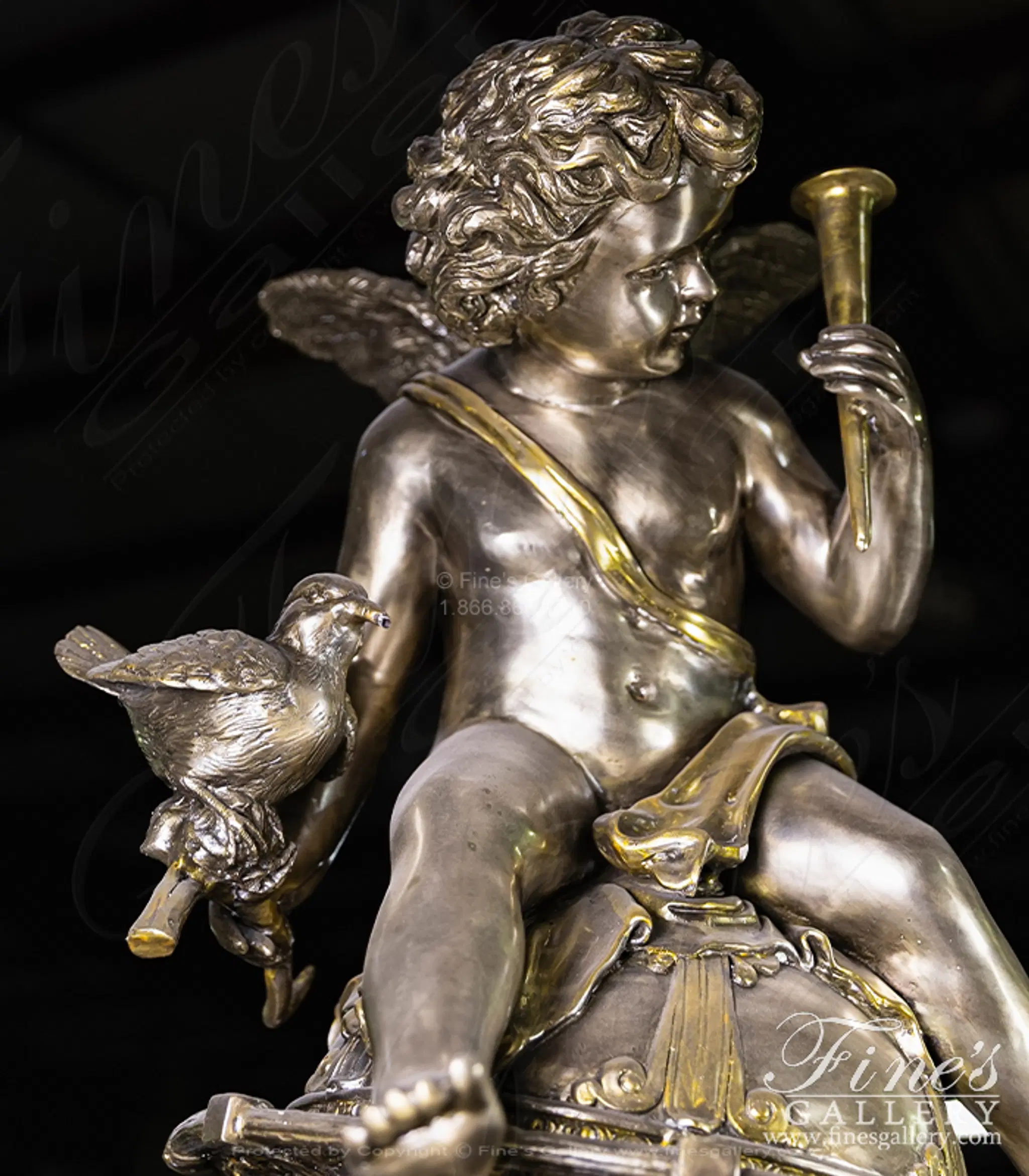 Lion and Cherub Themed Tiered Silver Bronze Fountain — Model BF-767 — detail view 4