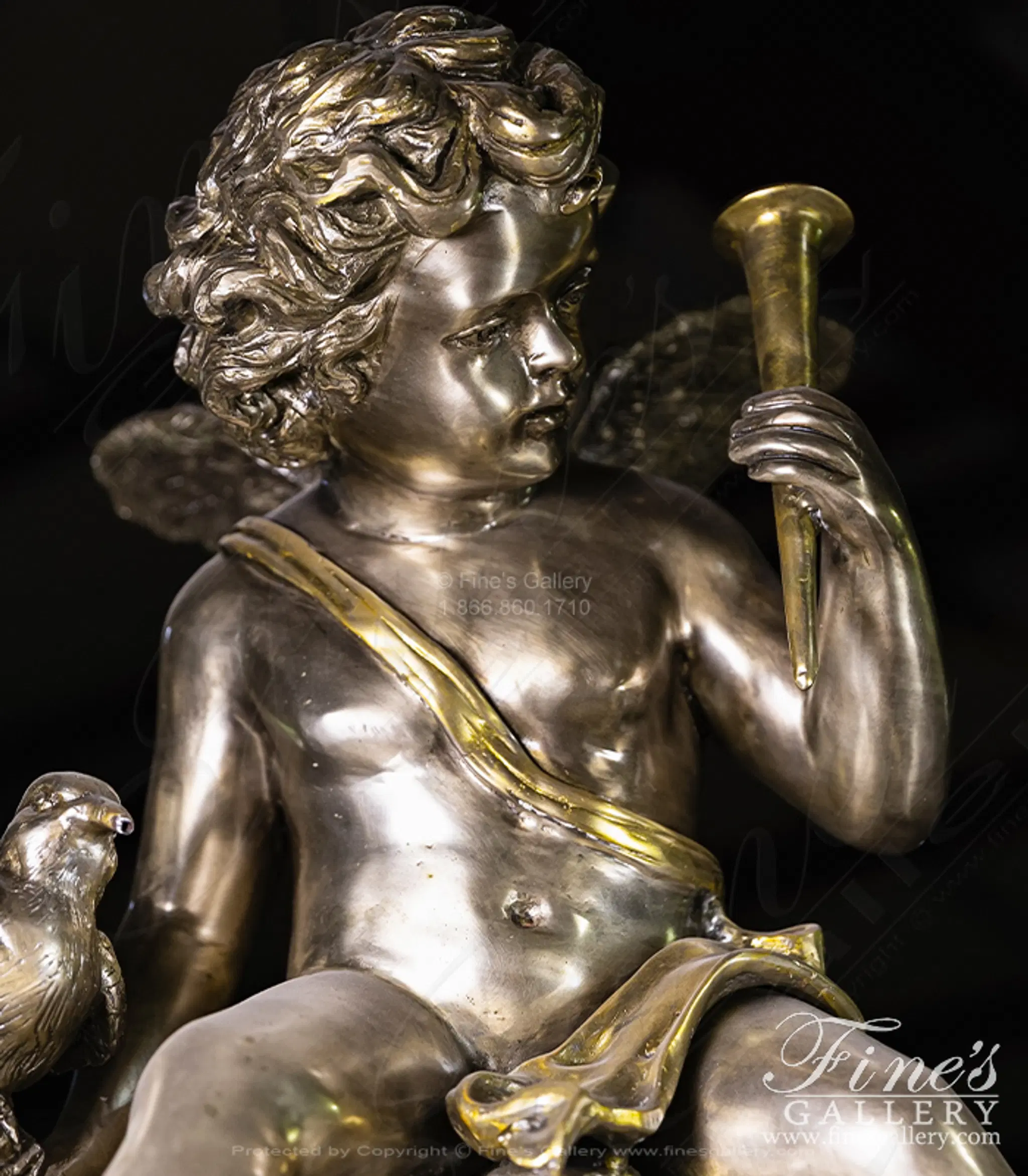 Lion and Cherub Themed Tiered Silver Bronze Fountain — Model BF-767 — detail view 5