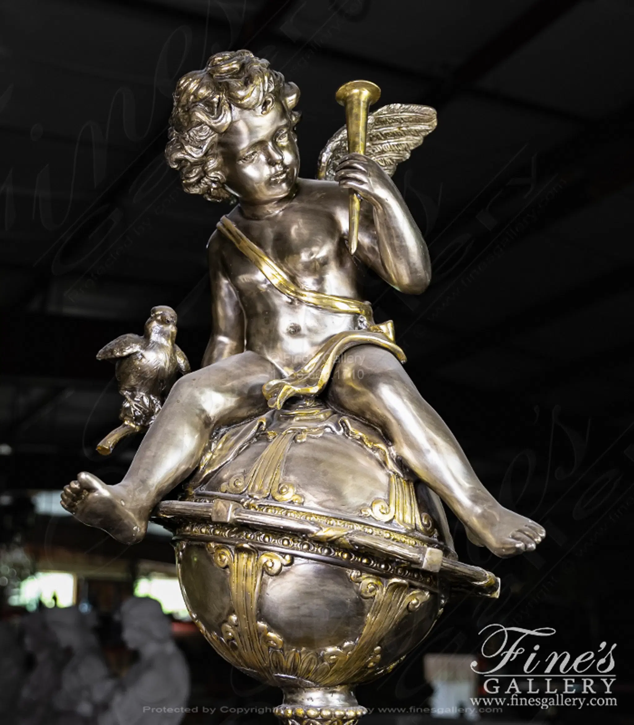 Lion and Cherub Themed Tiered Silver Bronze Fountain — Model BF-767 — detail view 6