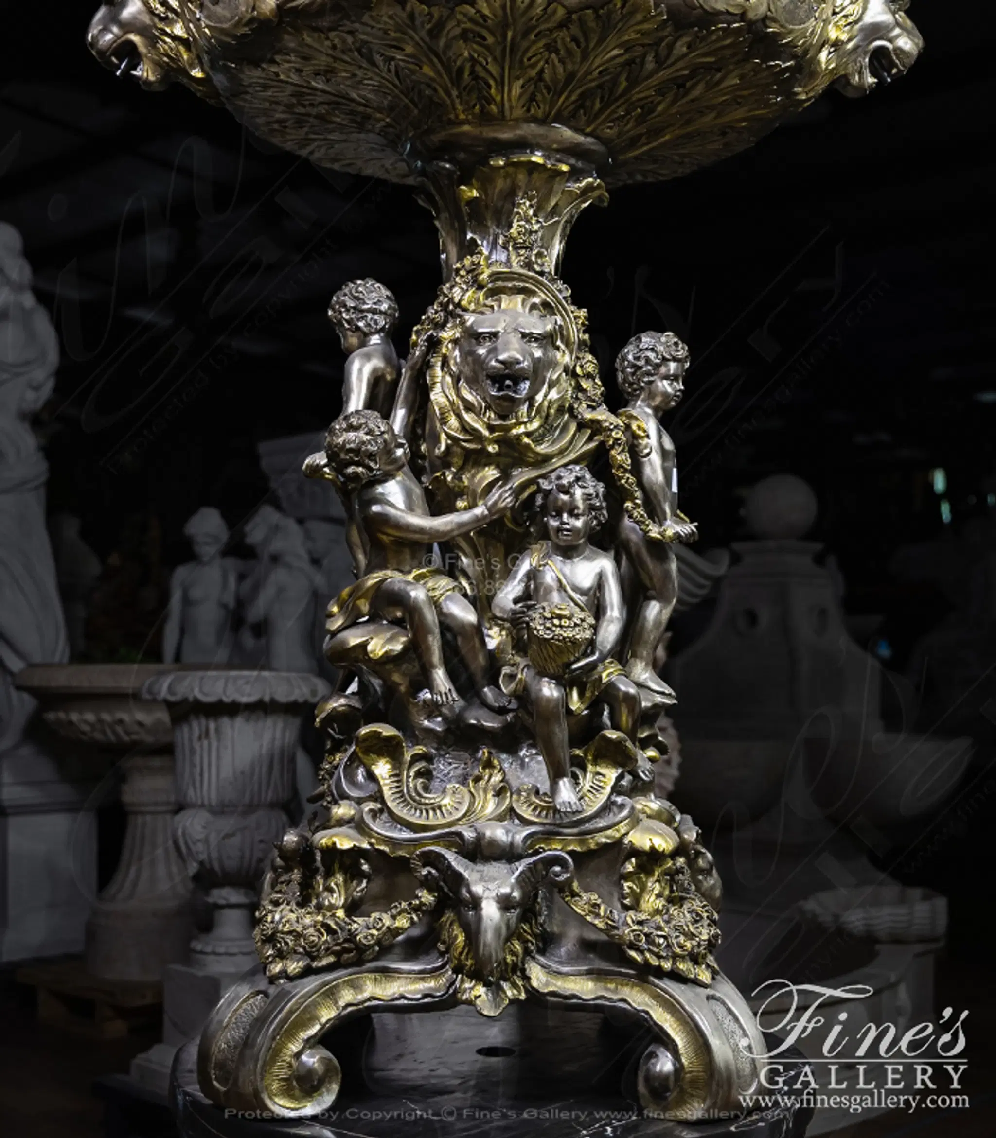 Lion and Cherub Themed Tiered Silver Bronze Fountain — Model BF-767 — detail view 2