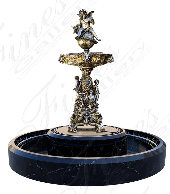 Lion and Cherub Themed Tiered Silver Bronze Fountain