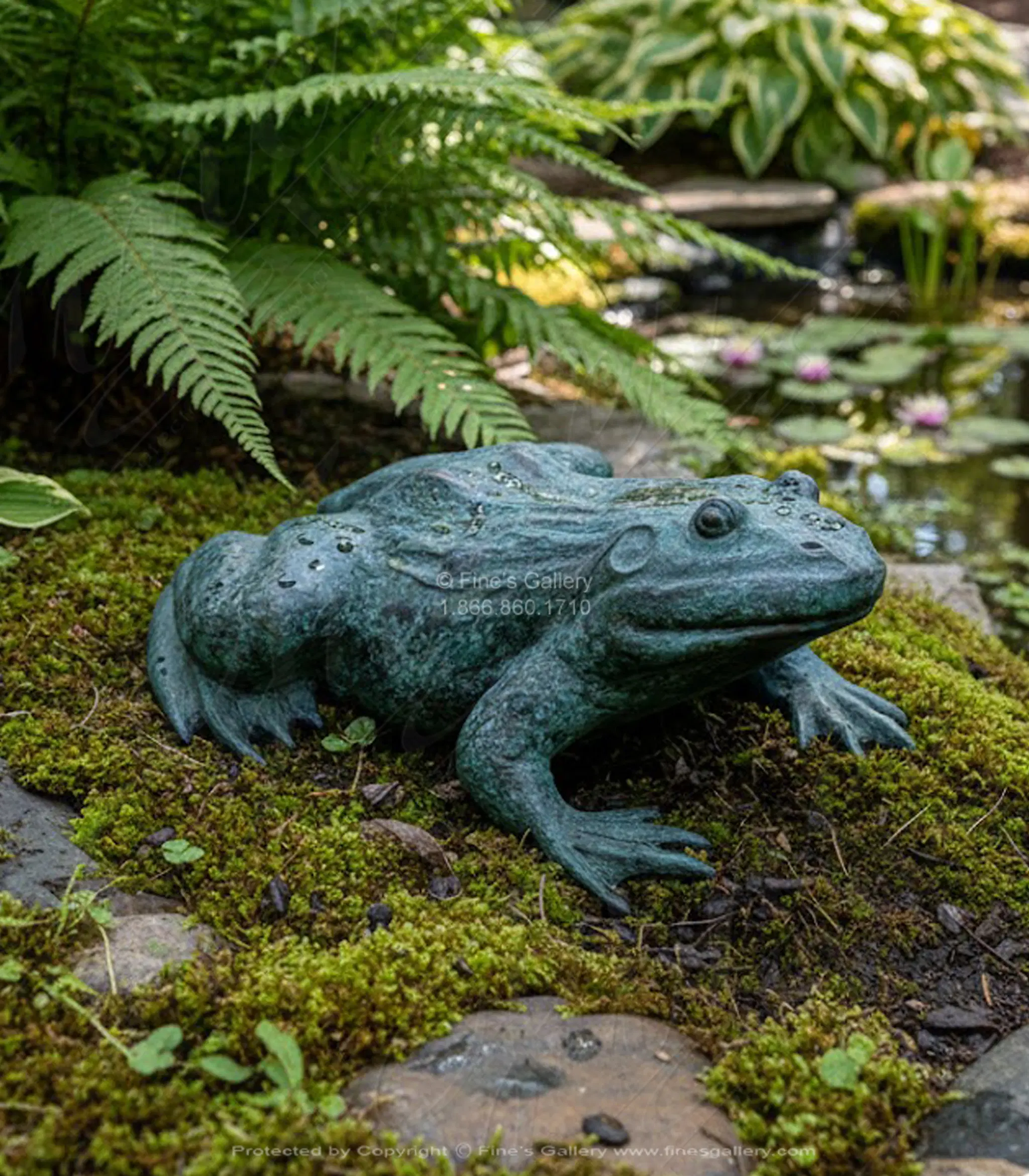 Patina Bronze Frog Fountain - Elegant Garden Water Feature - Outdoor Decor