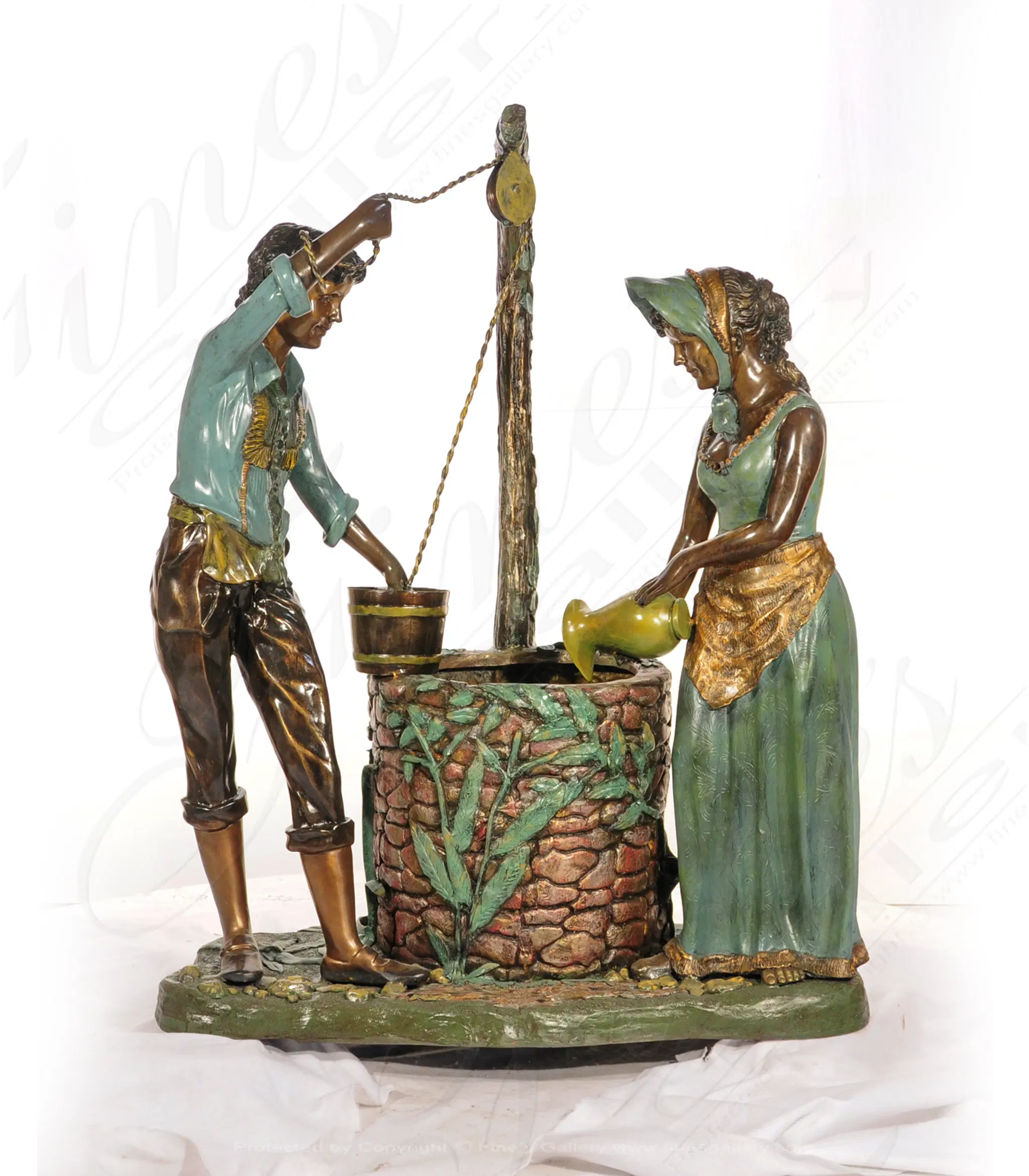 Young Couple at the Well Bronze Fountain Sculpture - Elegant Garden Water Feature — Model BF-807 — Hand-Crafted by Fine's Gallery