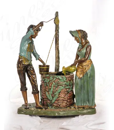 Young Couple at the Well Bronze Fountain Sculpture - Elegant Garden Water Feature