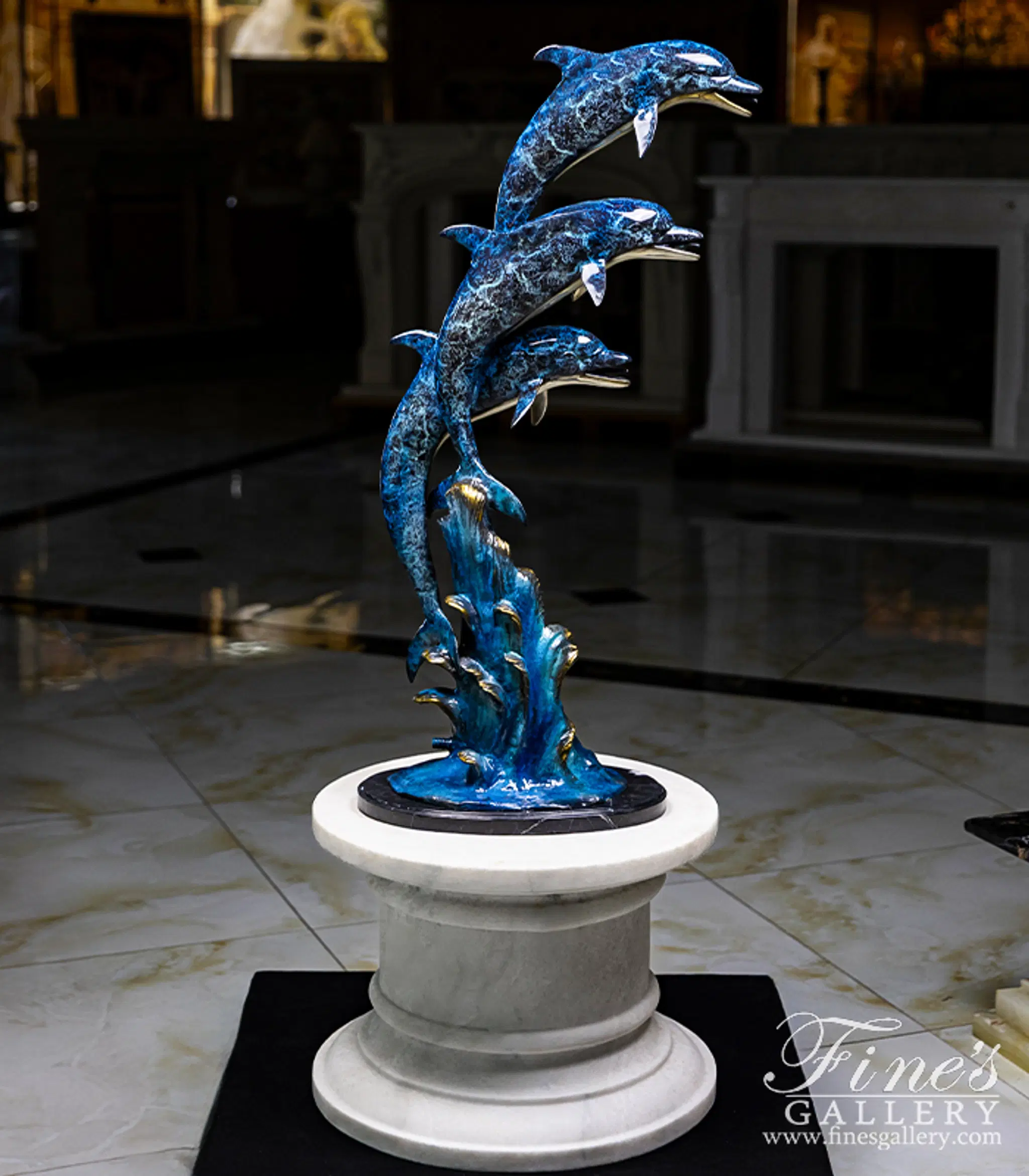 Three Dolphins Bronze Fountain — Model BF-824 — Hand-Crafted by Fine's Gallery