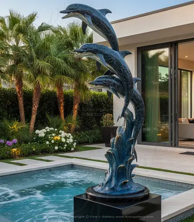 Three Dolphins Bronze Fountain