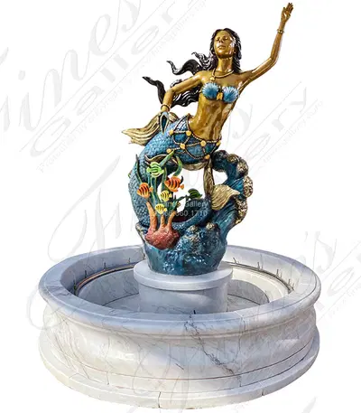 Bronze Mermaid and Tropical Fish Fountain Feature