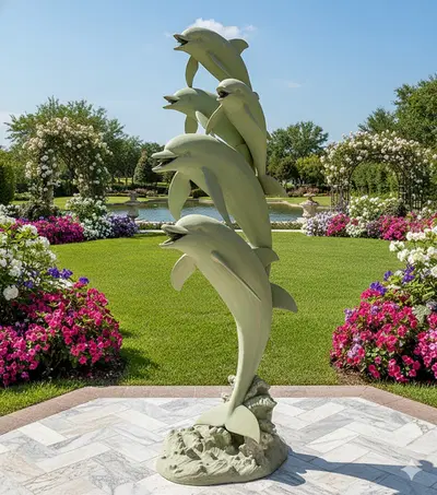 Antique Patina Five Dolphin Fountain Feature