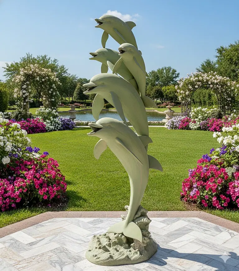 Antique Patina Five Dolphin Fountain Feature