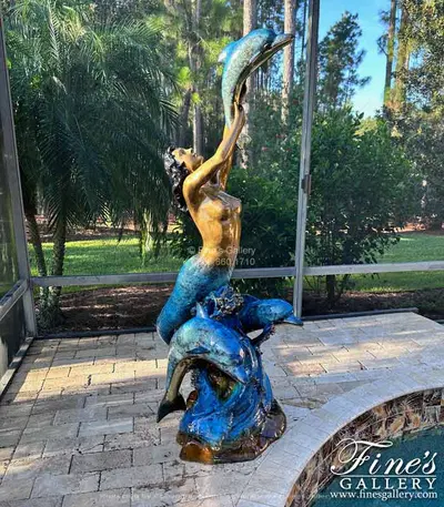 Bronze Mermaid with Jumping Dolphins