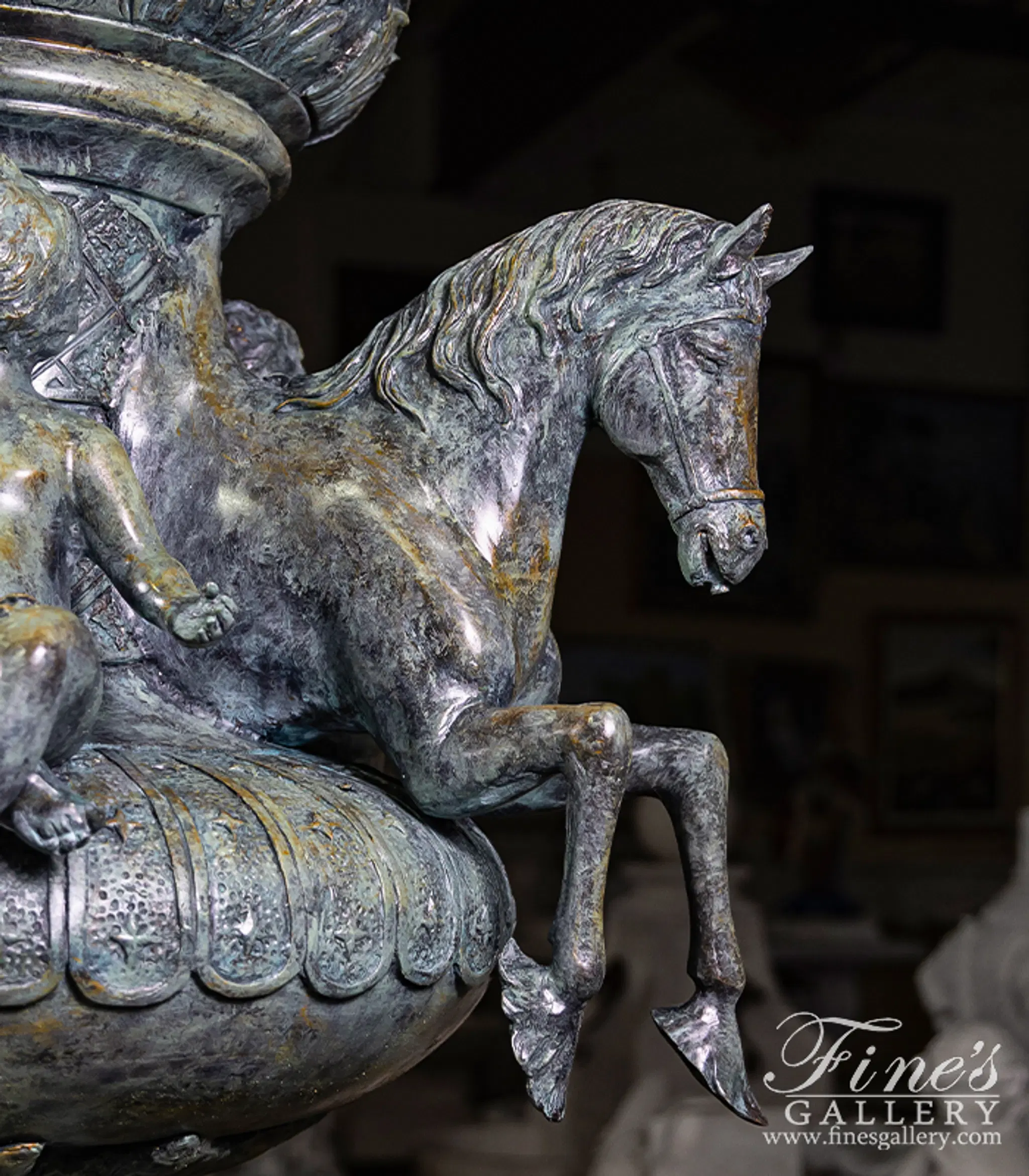 Patina Horse, Lion, Cherub Themed Bronze Fountain — Model BF-846 — detail view 2
