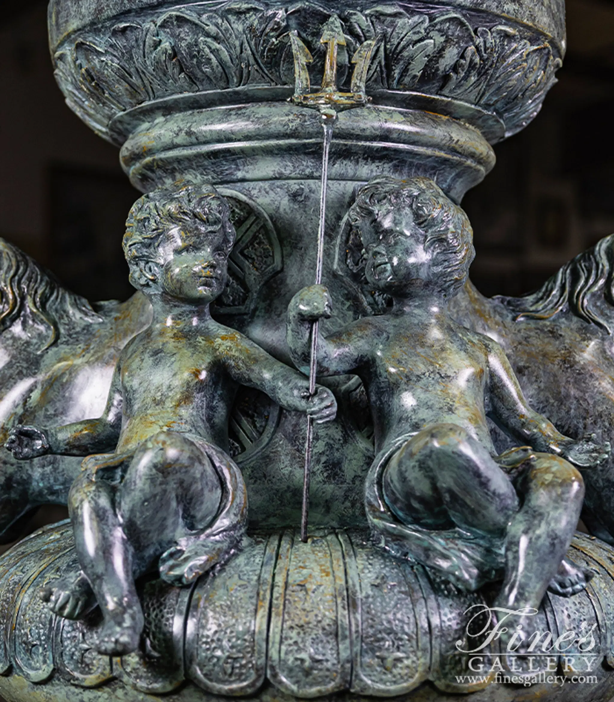 Patina Horse, Lion, Cherub Themed Bronze Fountain — Model BF-846 — detail view 5