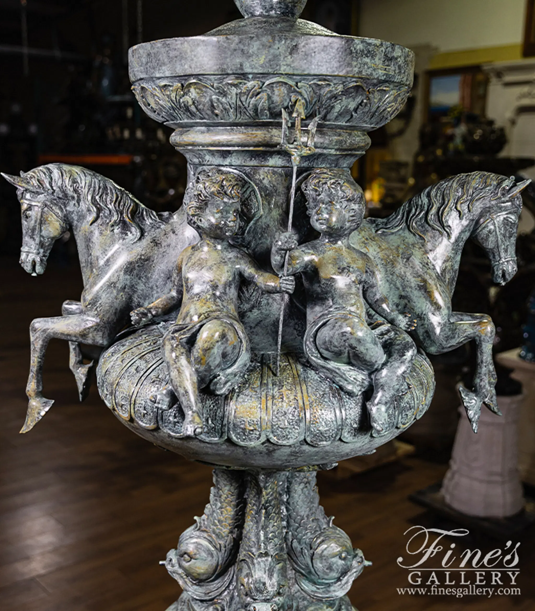 Patina Horse, Lion, Cherub Themed Bronze Fountain — Model BF-846 — detail view 8